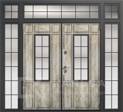 Фото «Металлическая двупольная дверь светлый дуб с остеклением для частного дома №7»